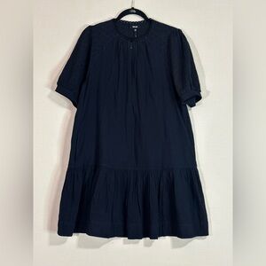 ME+EM Navy Embroidered Cheesecloth Puff Sleeve Dress US 12